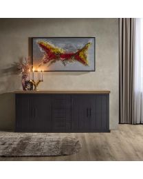 Black Sideboard With Top In Teak Natural Wood