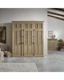 Country Closet In Oak, Weathered Finish With 3 Door Louvre Wardrobe & Top Space