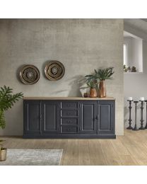 Dresser In Old Black Teak With 4 Doors And 4 Drawers.