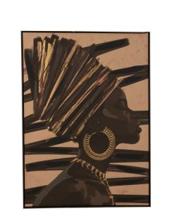 Cadre Femme Africaine Lignes Bois/toile Marron/noir