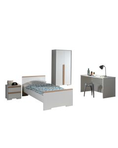 This London Combination In White Consists Of A Bed (90x200) With Nightstand, 2 Door Wardrobe And Desk.