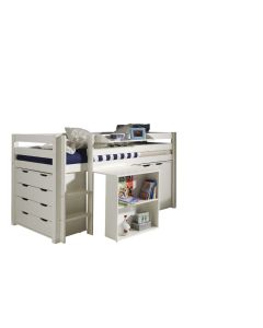 This Pino-combination Contains A Pino  Mid Sleeper White  And A Pino Desk For Midsleeper White  And A Pino 4dr Chest  White  And A Pino Hanging Shelf White  And A Pino 2d Chest  White